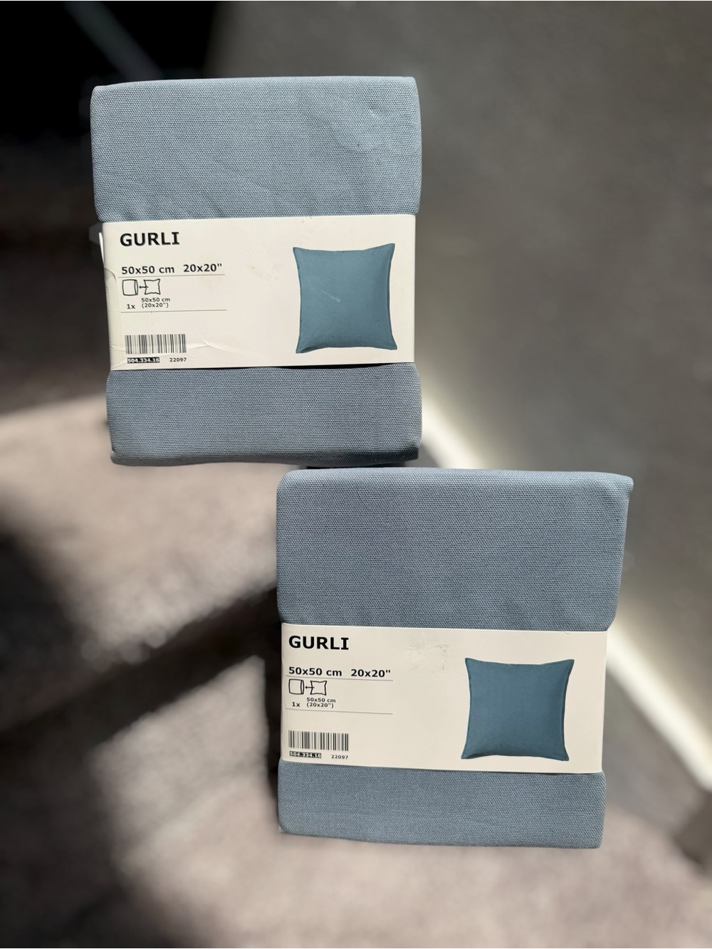 IKEA GURLI Set of 2 Throw Pillow Covers 20x20 Blue Gray Cotton Cushion Covers